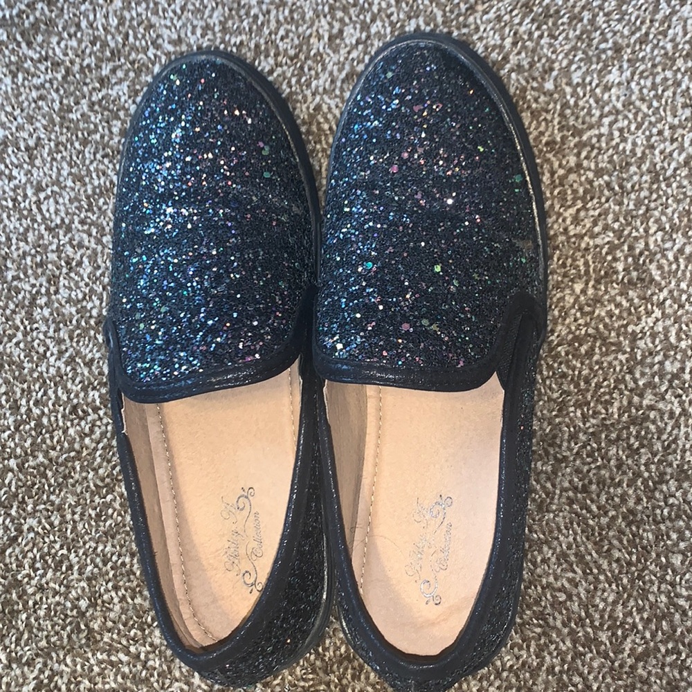 Ashley A black glitter slip ons